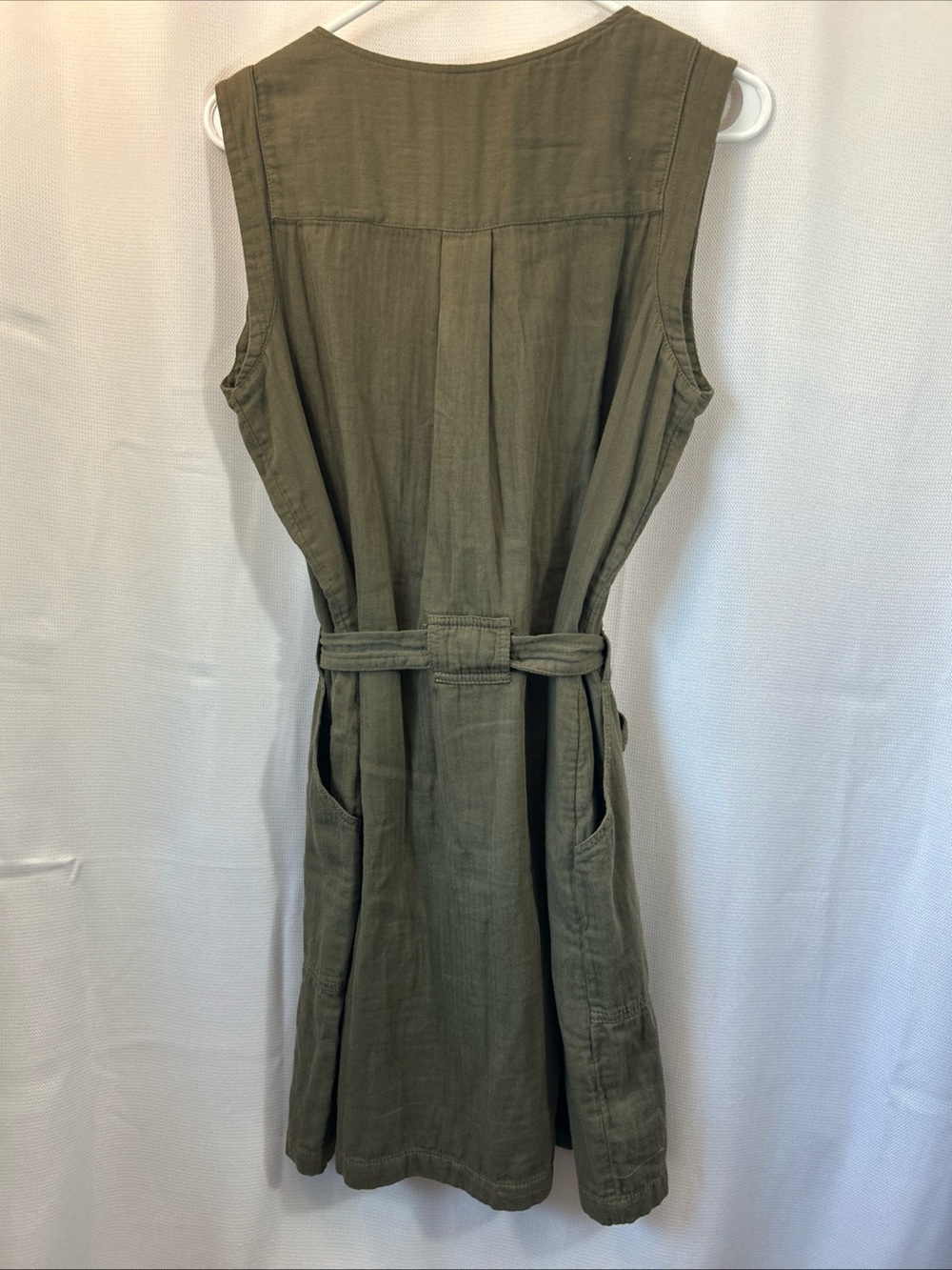Old Navy Olive Green Sleeveless Button-Front Midi Dress with Tie Waist - Picture 4 of 5